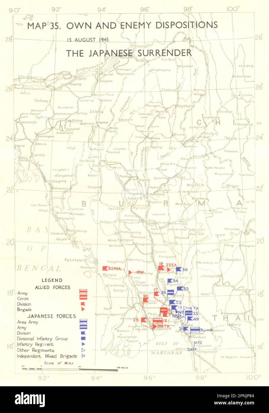 KARTEN. Mai, 1945. September. Feindpositionen japanische Kapitulation - 15. August 1951 alt Stockfoto