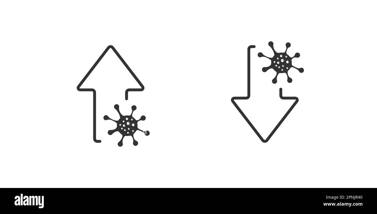 Coronavirus Diagramm Pfeil isoliertes Symbol in Linienstil. Vektordarstellung von Wachstum und Rückgang im gleichmäßigen Zustand. Stock Vektor