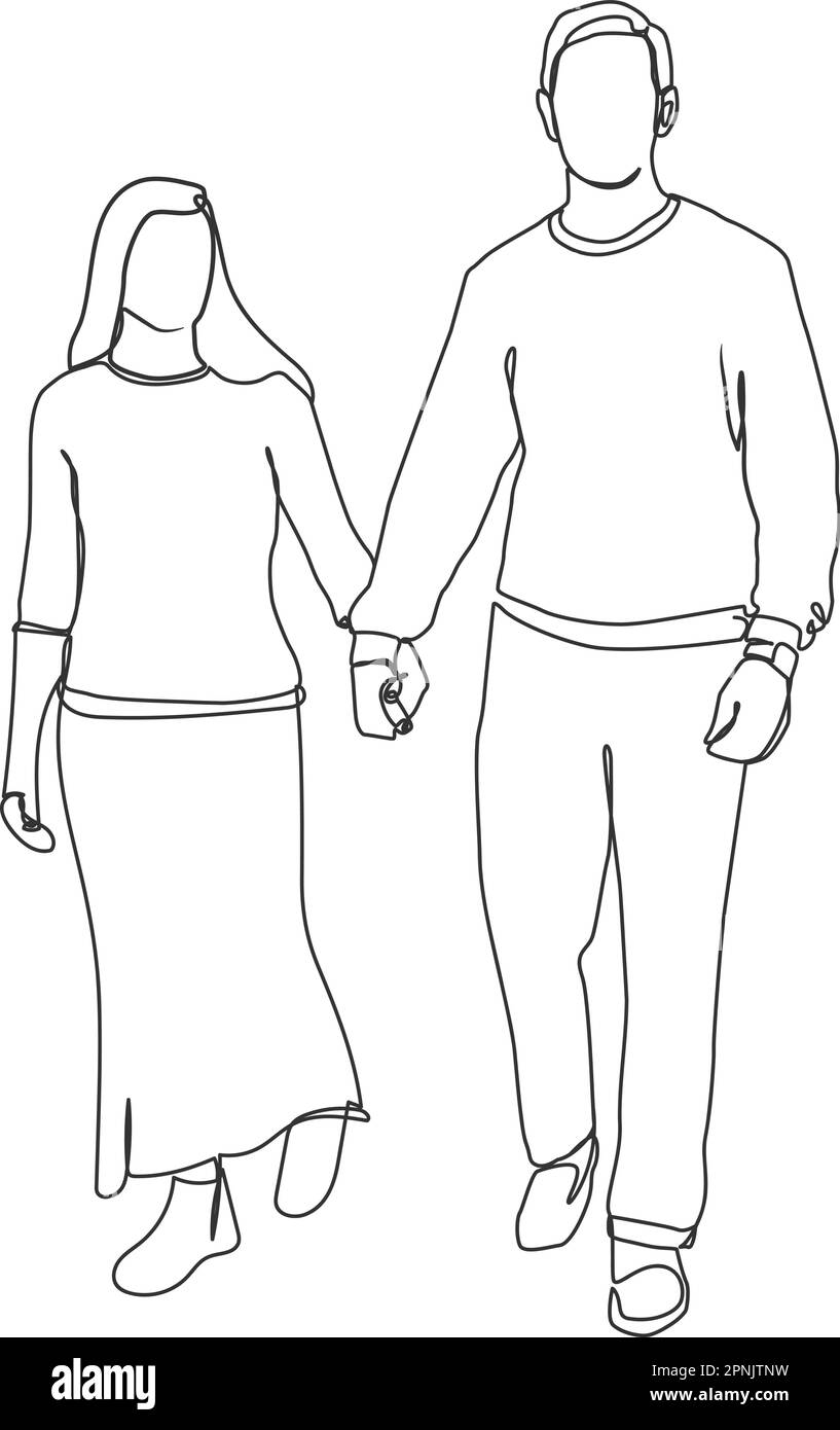 Kunstmenschen und -Frauen, Vektor. Illustration zum Valentinstag. Liebesposter. Ein-Linien-Kunst Stock Vektor