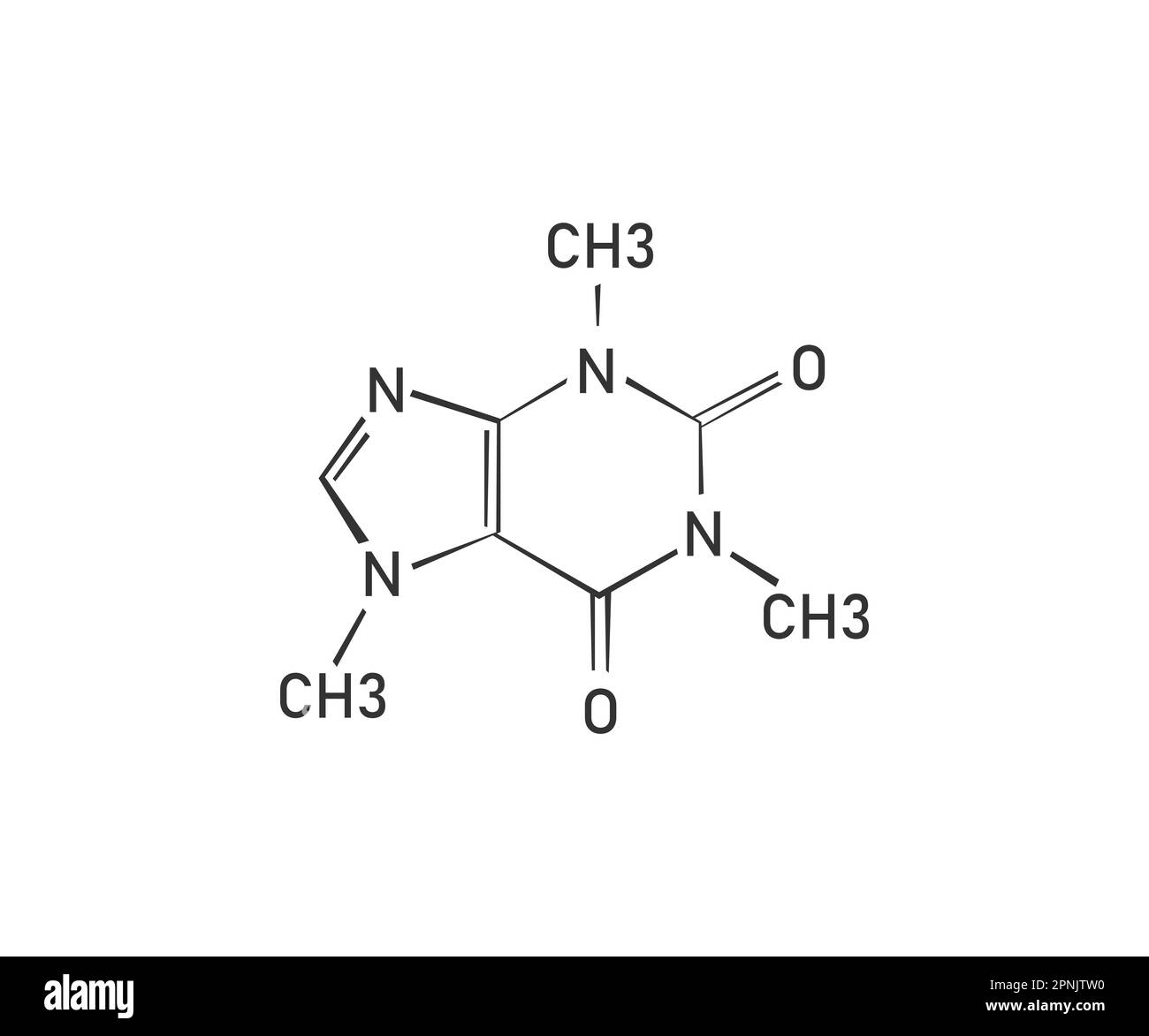 Chemische Formel für Coffein. Molekül-Kaffee-Symbol. Vektor-isolierte Darstellung Stock Vektor