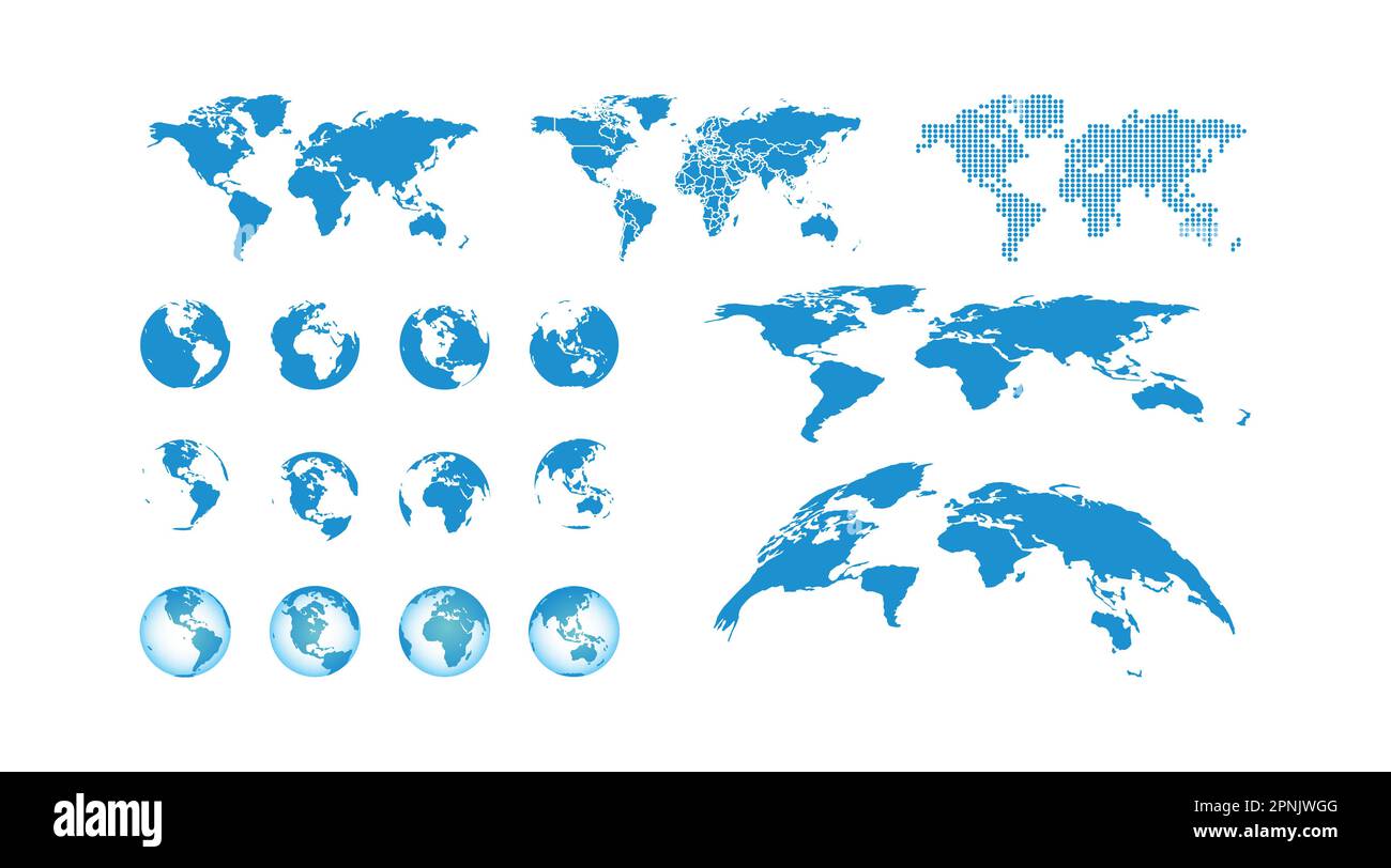 Weltkarte auf transparentem Hintergrund. Globe-Vektor, moderne blaue Ikone Stock Vektor