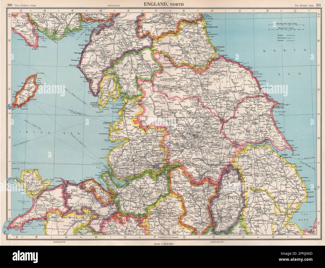 IN ENGLAND. Lincolnshire Parts. Lindsey Holland Kesteven. Karte von Yorks Ridings 1952 Stockfoto