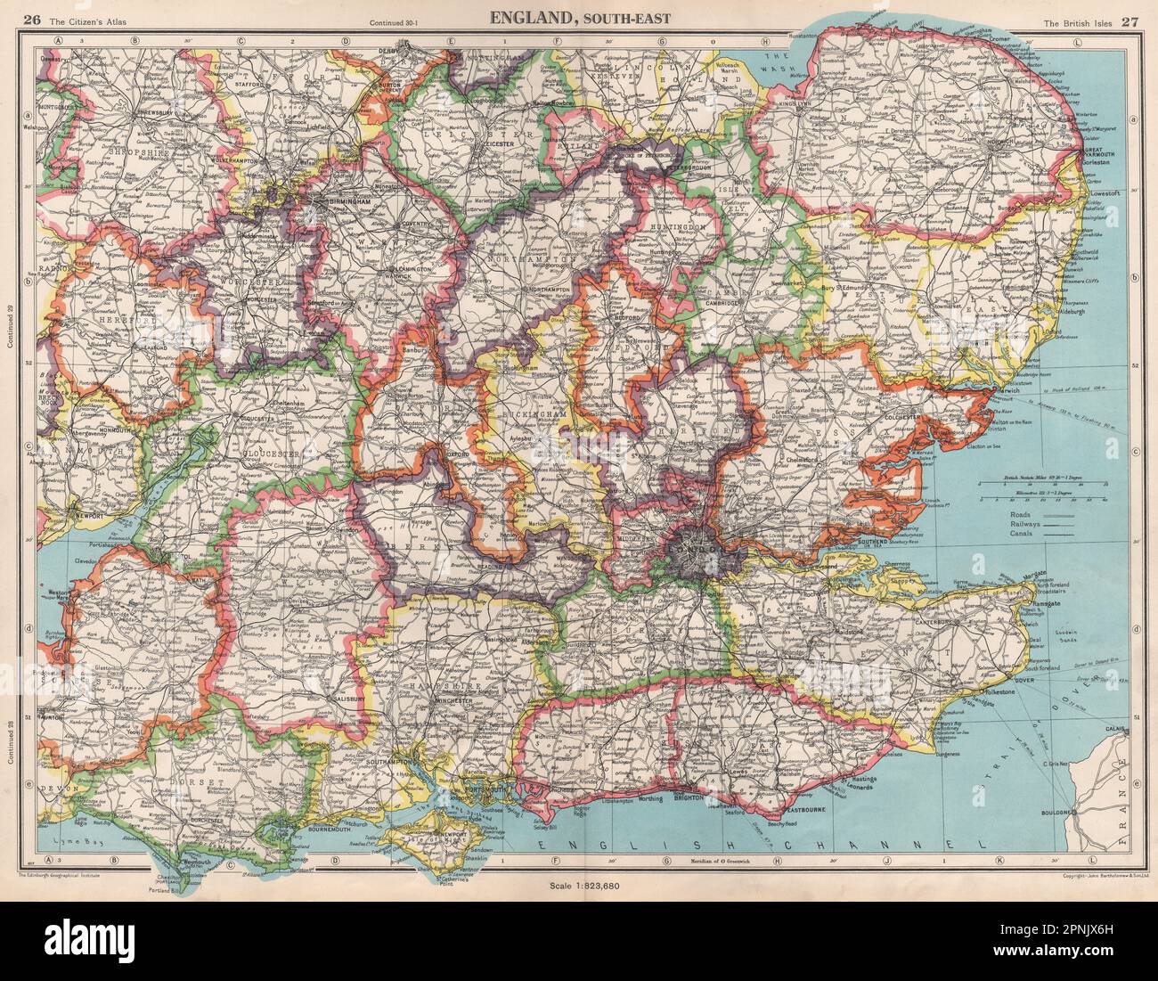 SÜDENGLAND. Isle of Ely, ein von der Karte von Cambridgeshire 1952 abgetrennter Bezirk Stockfoto