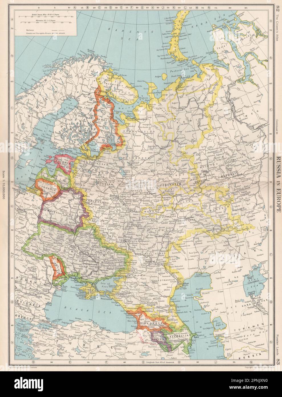 UDSSR. Zeigt Karelia (Karelo-Finnische SSR). Weißrussland als Karte von 1952 Stockfoto