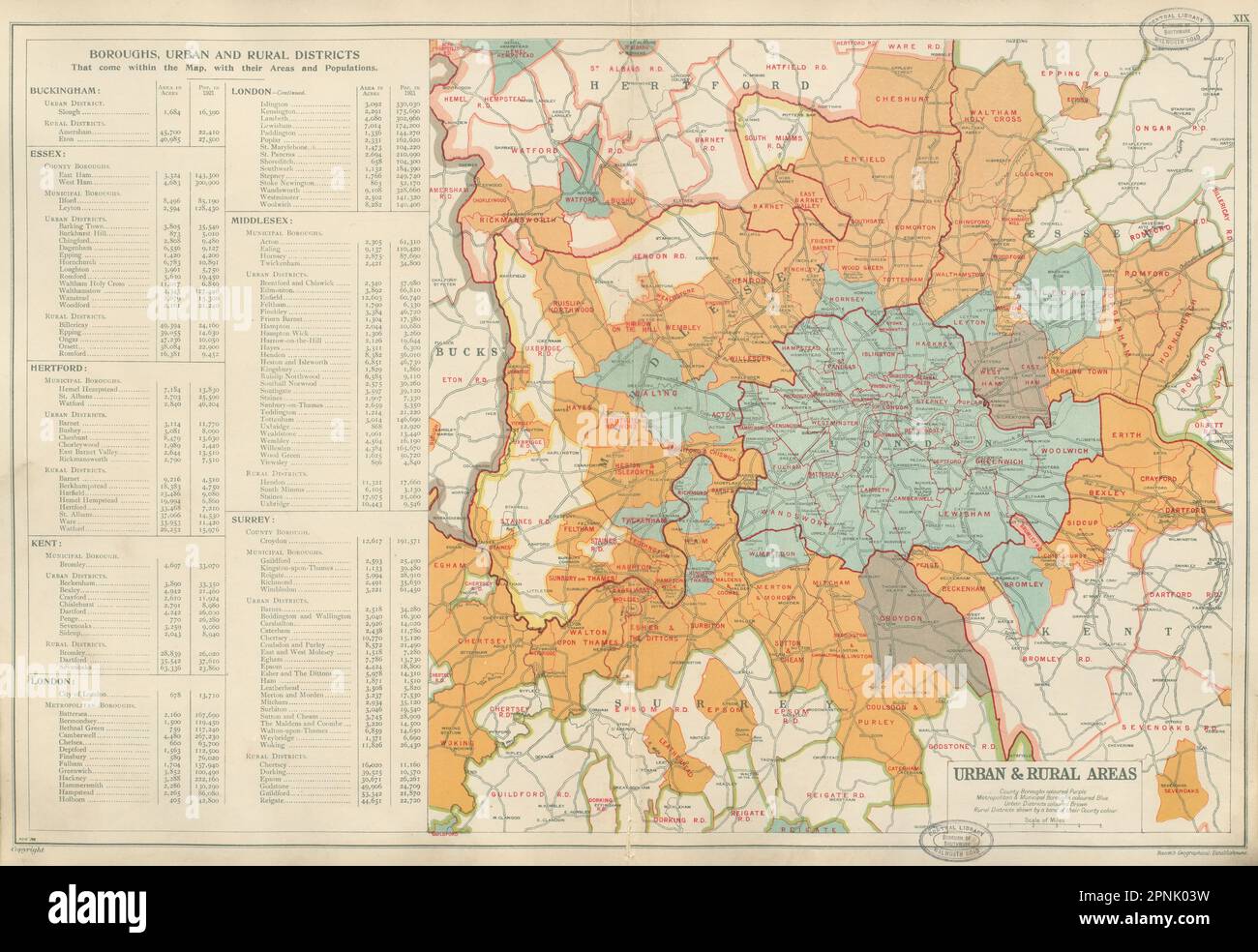 NACH LONDON. Stadtbezirke, Stadtbezirke und ländliche Gebiete. SPECK 1934 alte Karte Stockfoto