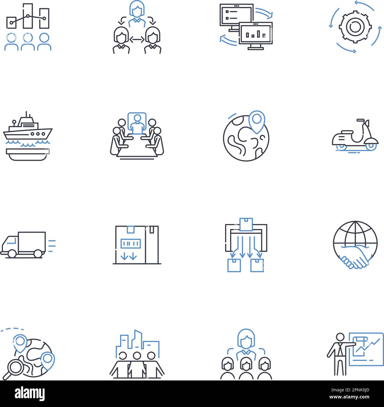 Die Sammlung der Liniensymbole wird erstellt. Verteilung, Zuordnung, Fraktionierung, Dispersion, Partitionierung, Trennen, Segmentierungsvektor und linear Stock Vektor