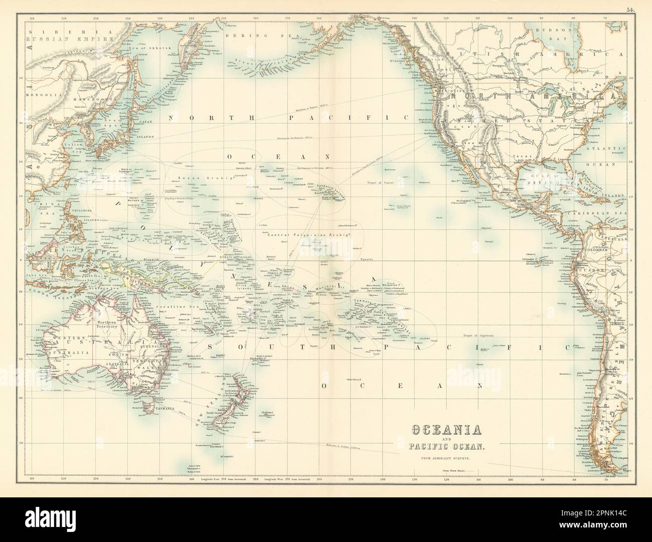 Ozeanien Und Pazifik. Australasien Polynesien Australien. BARTHOLOMEW 1898 Karte Stockfoto