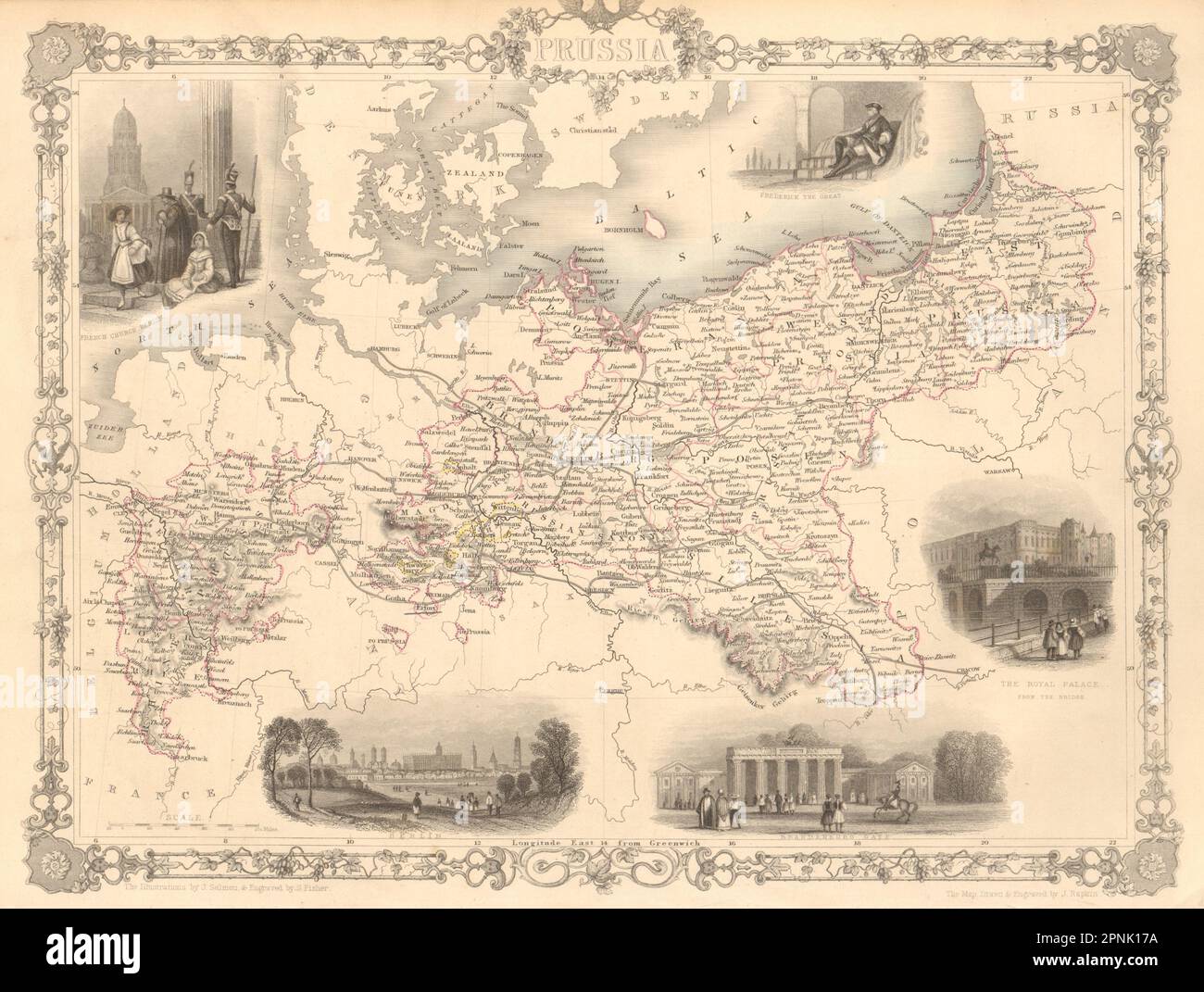 PREUSSEN mit Blick auf Berlin und das Brandenburger Tor. TALLIS & RAPKIN 1851 alte Karte Stockfoto