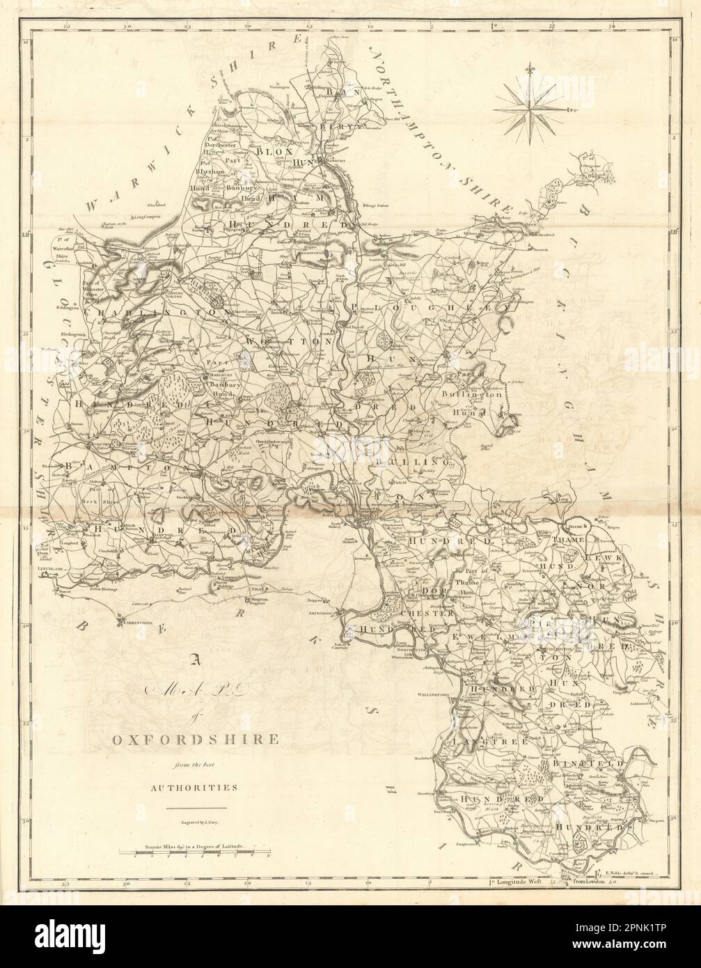 "Eine Karte von Oxfordshire aus den besten Behörden. Grafschaft Karte. CARY 1789 Stockfoto