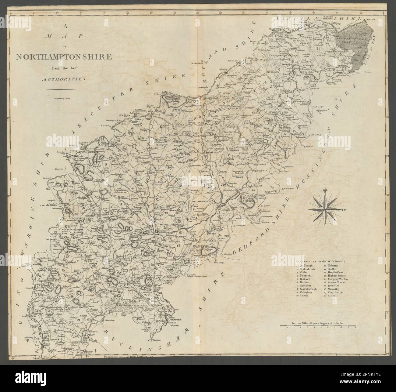 "Eine Karte von Northamptonshire aus den besten Behörden. Grafschaft Karte. CARY 1789 Stockfoto