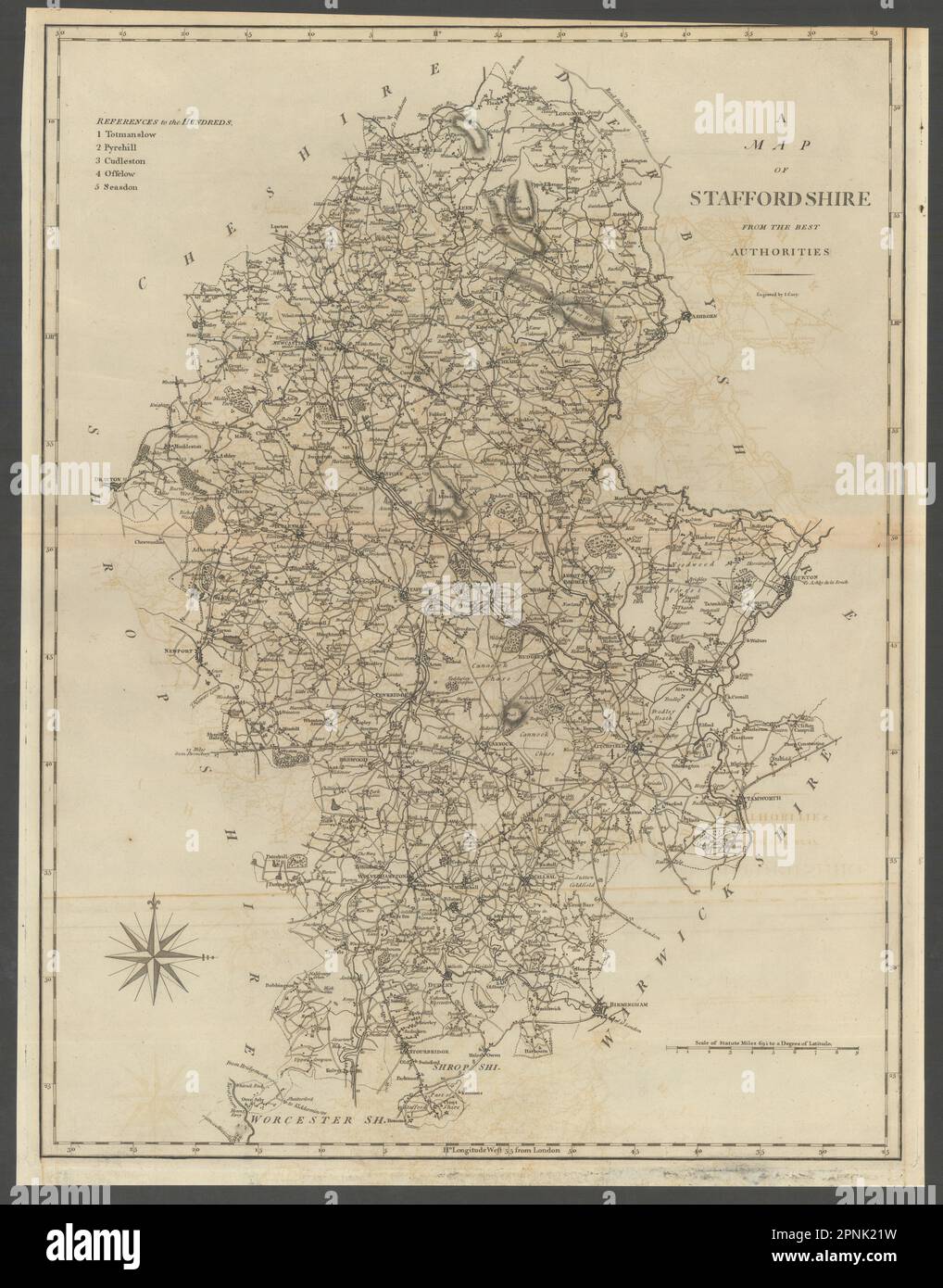 "Eine Karte von Staffordshire aus den besten Behörden. Grafschaft Karte. CARY 1789 Stockfoto