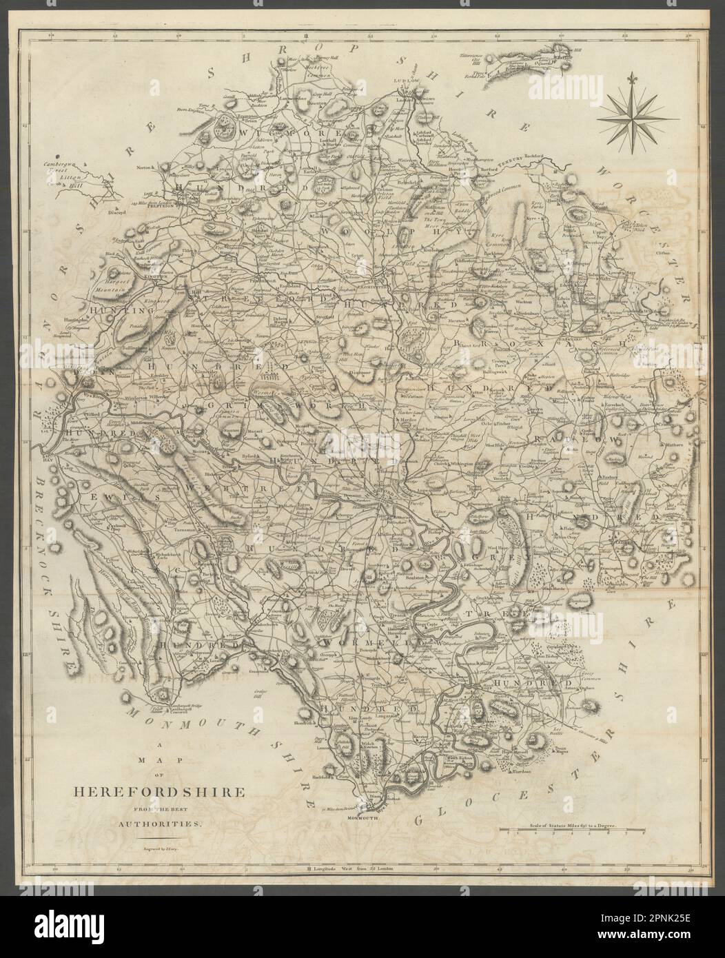 "Eine Karte von Herefordshire aus den besten Behörden. Grafschaft Karte. CARY 1789 Stockfoto