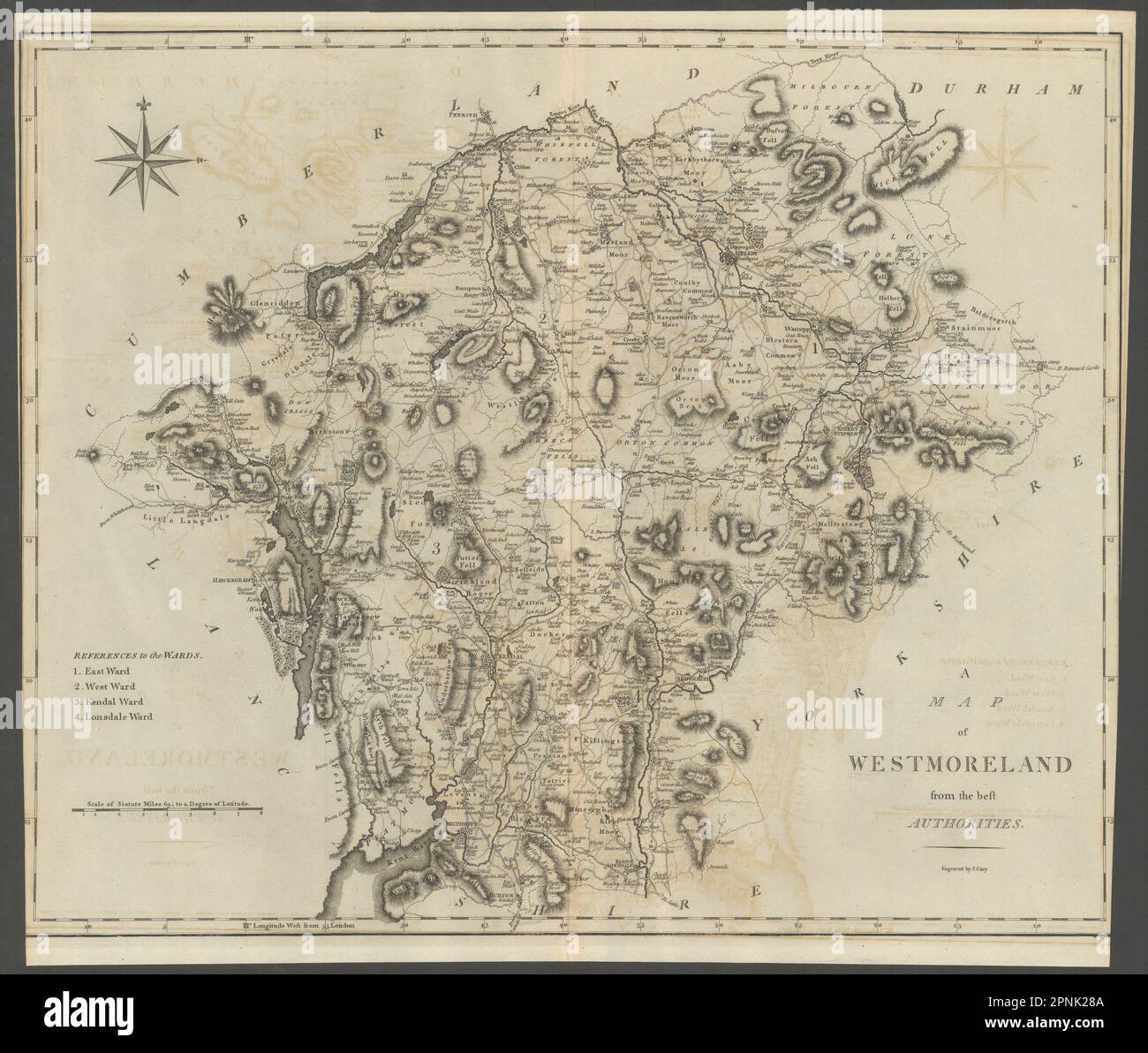 "Eine Karte von Westmoreland aus den besten Behörden. Grafschaft Karte. CARY 1789 Stockfoto