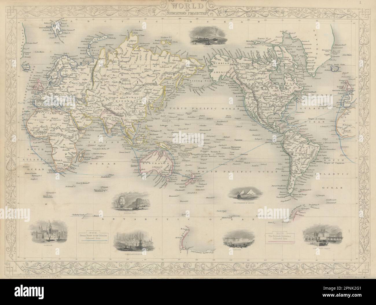 BRITISH EMPIRE. Zeigt Dampf Routen zu den Kolonien. Welt. RAPKIN/TALLIS 1851 Karte Stockfoto