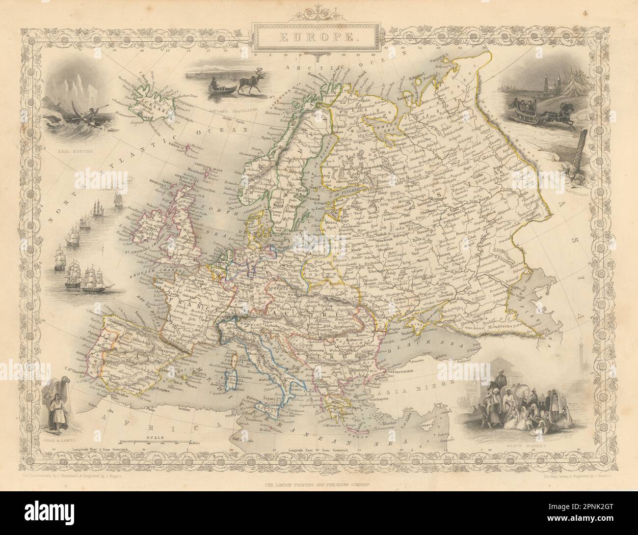 Europa. Österreichischen Kaiserreich Preußen Polen. Slave Market pic. RAPKIN/TALLIS 1851 Karte Stockfoto