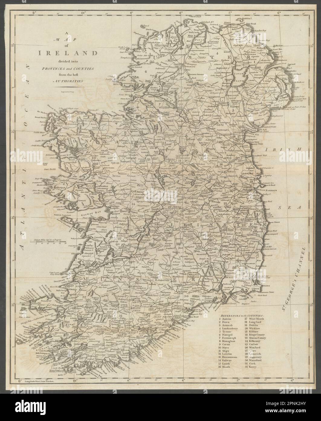 "Eine Karte von Irland, aufgeteilt in Provinzen und Kreise …" von John CARY 1789 Stockfoto