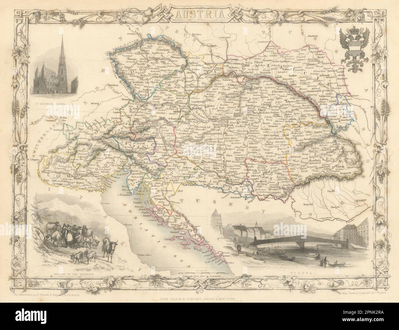 Kaiserreich Österreich. "Österreich". Ausblicke auf Wien. Ungarn Lombardei RAPKIN/TALLIS 1851 Karte Stockfoto