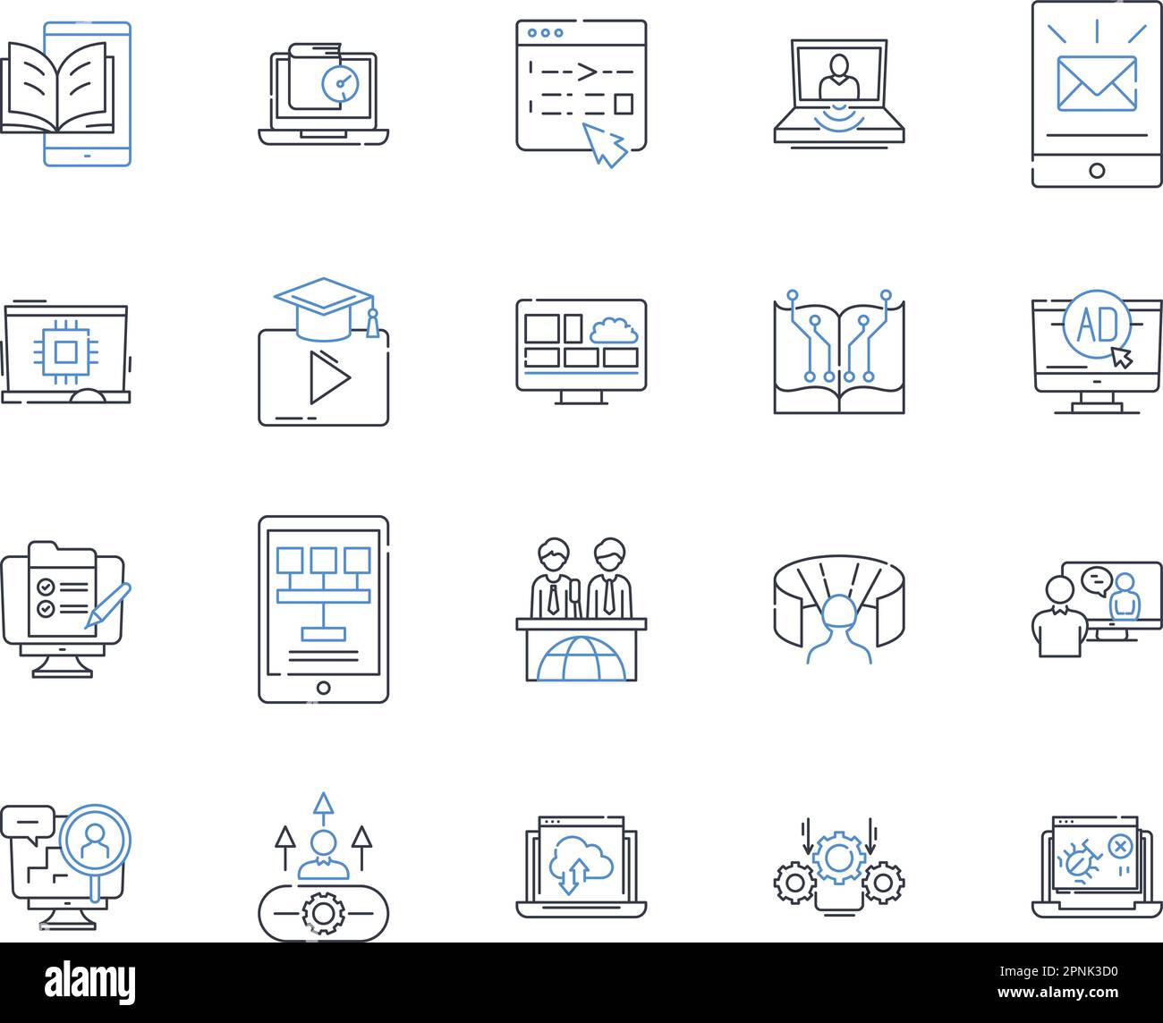 Symbolsammlung der Modemleitung. Verbindung, Senden, Empfangen, Signal, Ethernet, Breitband, Dial-up-Vektor und lineare Darstellung. ISP, Modulation, Web Stock Vektor