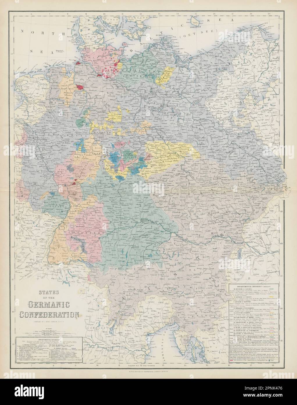 Bundesstaaten der Germanischen Konföderation. Deutschland Österreich Tschechien. SWANSTON 1860 Karte Stockfoto
