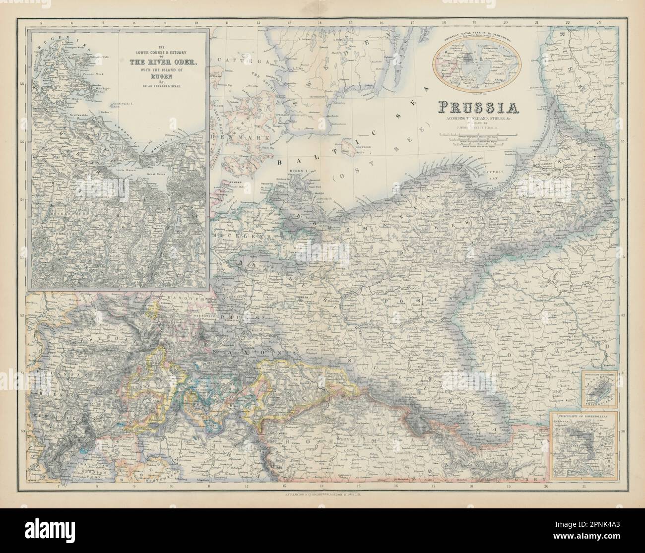 Preußen. Oder Mündung und Rügen. Ostdeutschland Und Polen. SWANSTON 1860 alte Karte Stockfoto