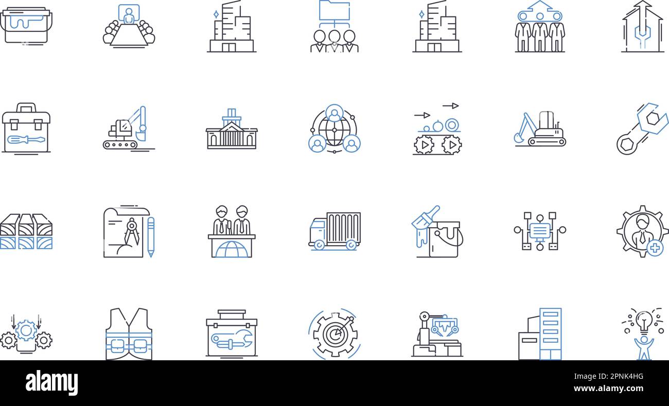 Symbolsammlung für Fräsanlagen. Produktion, Mehl, Getreide, Ausrüstung, Prozess, Mühle, Kapazitätsvektor und lineare Darstellung. Qualität, Mahlung Stock Vektor