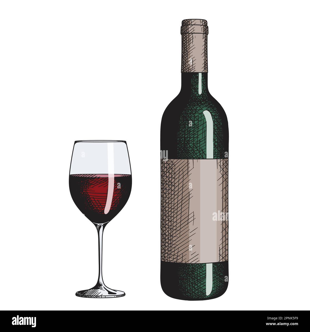 Ein Glas Rotwein und eine Flasche Stock Vektor