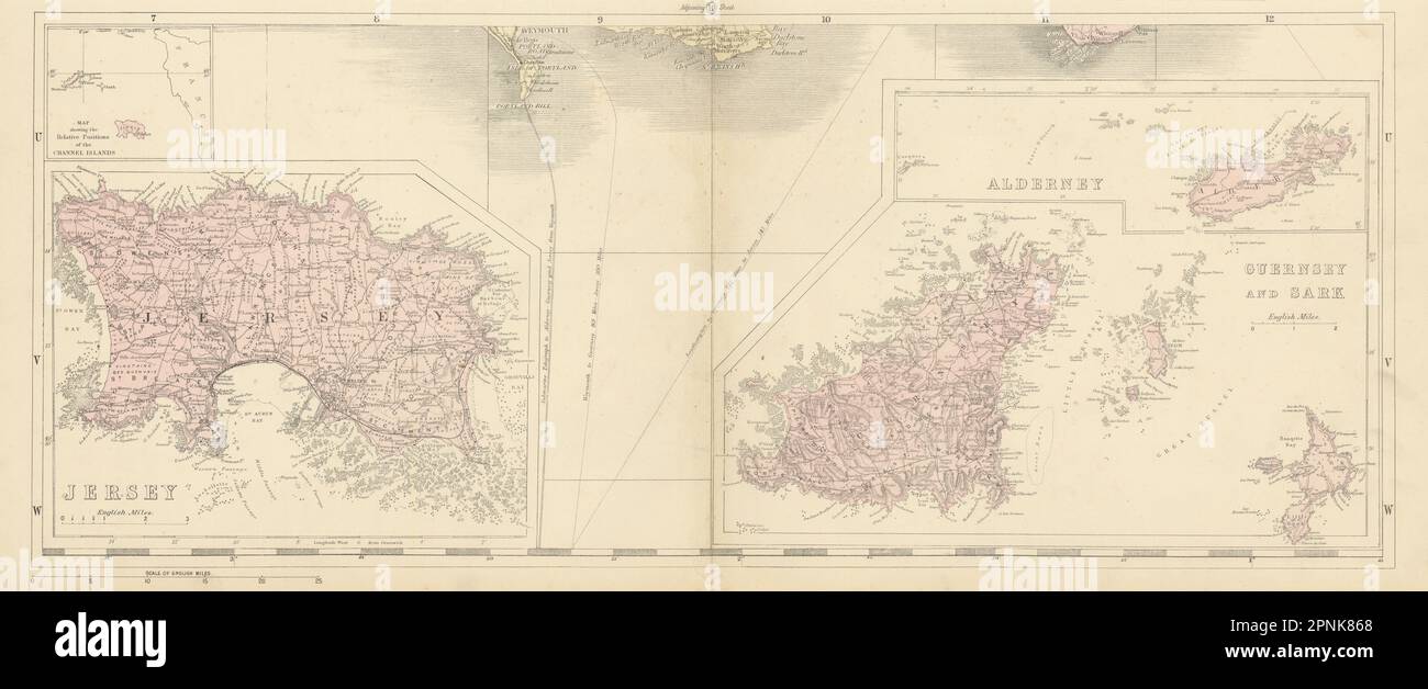 CHANNEL ISLANDS Alderney Guernsey Sark Jersey antike Landkarte von GW BACON 1883 Stockfoto
