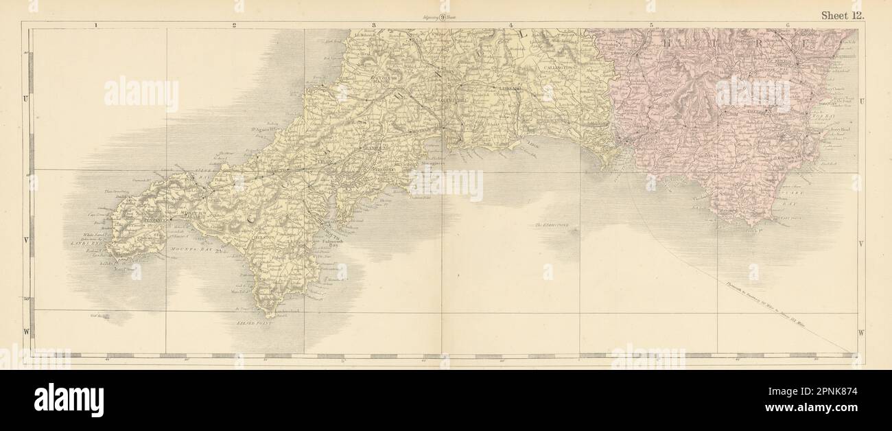 South Devon Und Cornwall. Englische Riviera. Südhams. SPECK 1883 alte Karte Stockfoto