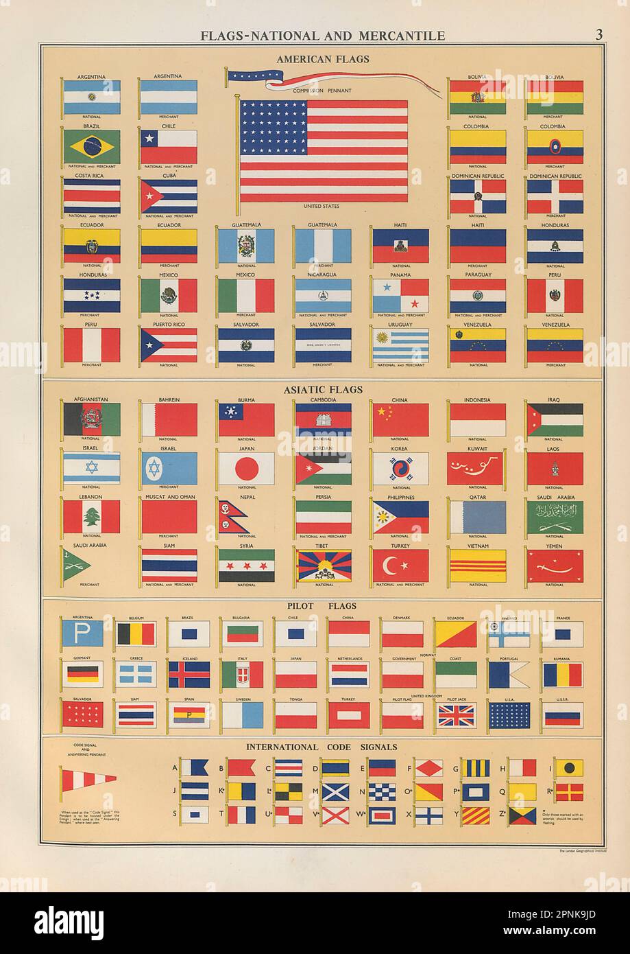Mercantile Marine Flags America Asia Pilot International Code-Signale 1952 Stockfoto