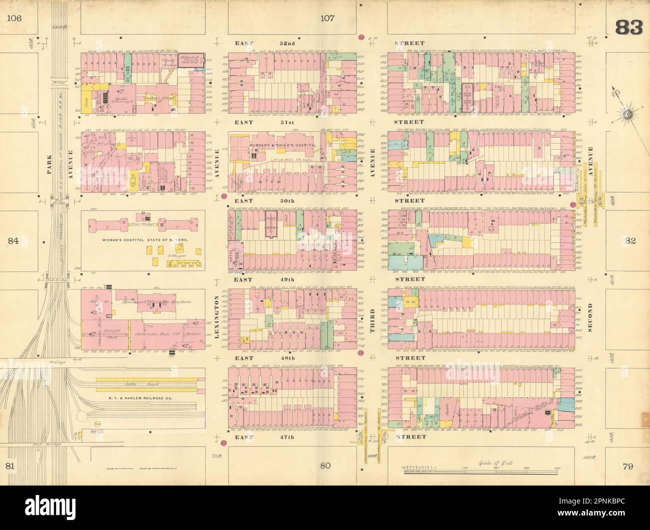 Sanborn NYC #83 Manhattan Midtown East Turtle Bay 1899 alte antike Karte Stockfoto