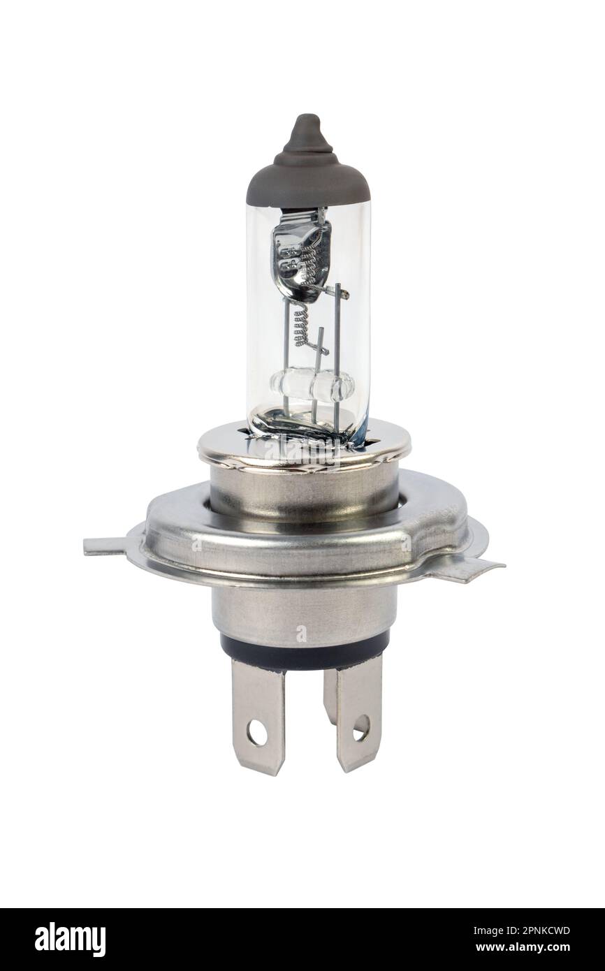 Halogenlampe für ein Auto auf weißem Hintergrund. Autolampe. Isolieren. Ersatzteilkatalog. Stockfoto