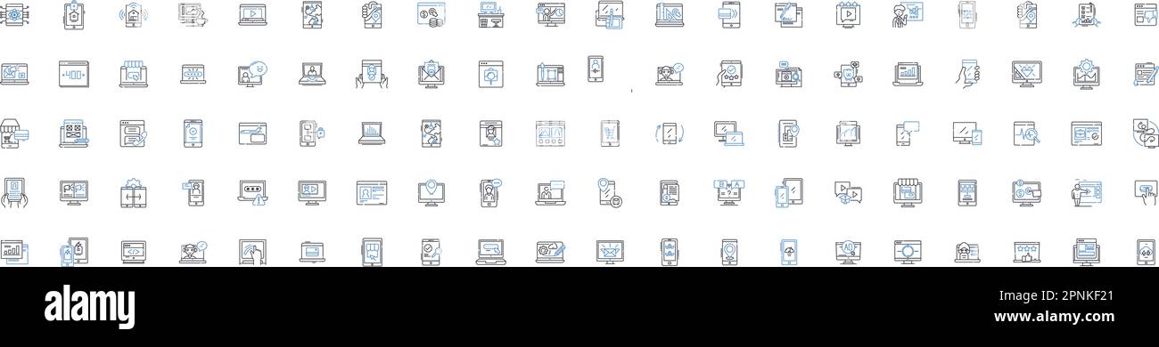 Sammlung der Liniensymbole für Anschlusspunkte. Interface, Junction, Meeting Point, Bond, Intersection, Schnittstelle, Konfluenz, Gateway-Vektor und lineare Darstellung Stock Vektor