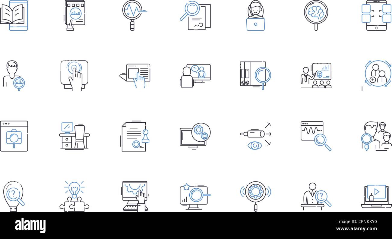 Sammlung von Symbolen für Spurlinien. Erkennen, Verfolgen, Folgen, Suchen, Untersuchen, Untersuchen, Vektor suchen und lineare Darstellung. Verfolgen, Rückverfolgbarkeit, Rückverfolgbar Stock Vektor