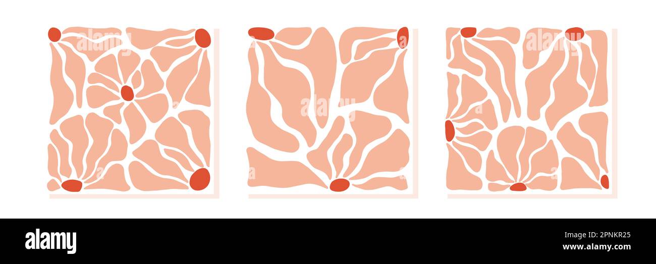 Handgezeichnete, ausgeschnittene Bio-Blumen in modernen abstrakten quadratischen Postern. Wandplakate im henri-matisse-Stil Stock Vektor Handgezeichnete, ausgeschnittene Bio-Blumen in modernen abstrakten quadratischen Postern. Wandplakate im henri-matisse-Stil Stock Vektor