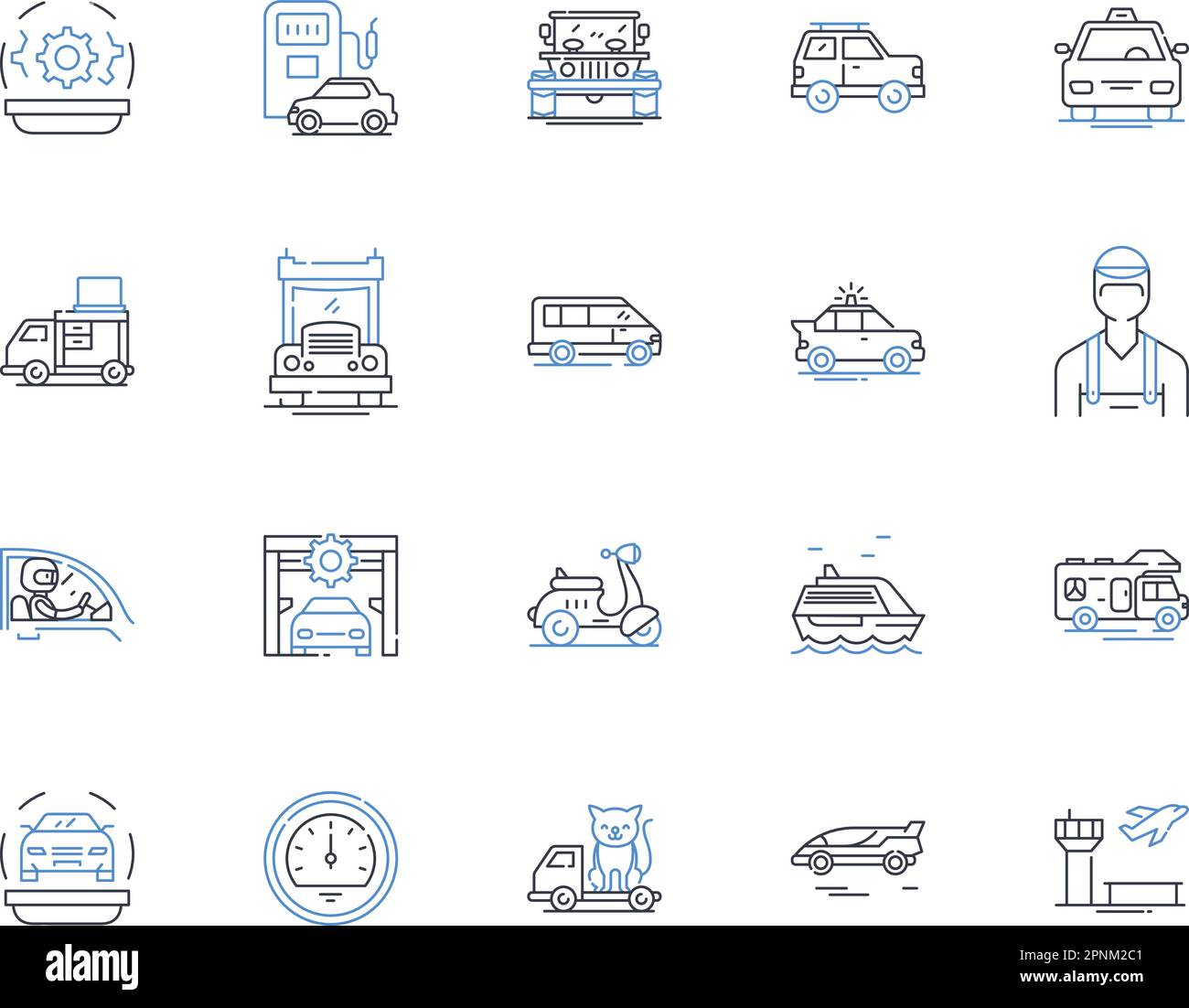 RV-Line-Symbolsammlung. Wohnmobil, Wohnmobil, Anhänger, Abenteuer, Roadtrip, Caravan, Wanderlust-Vektor und lineare Darstellung. Campingplatz, Erkundung Stock Vektor