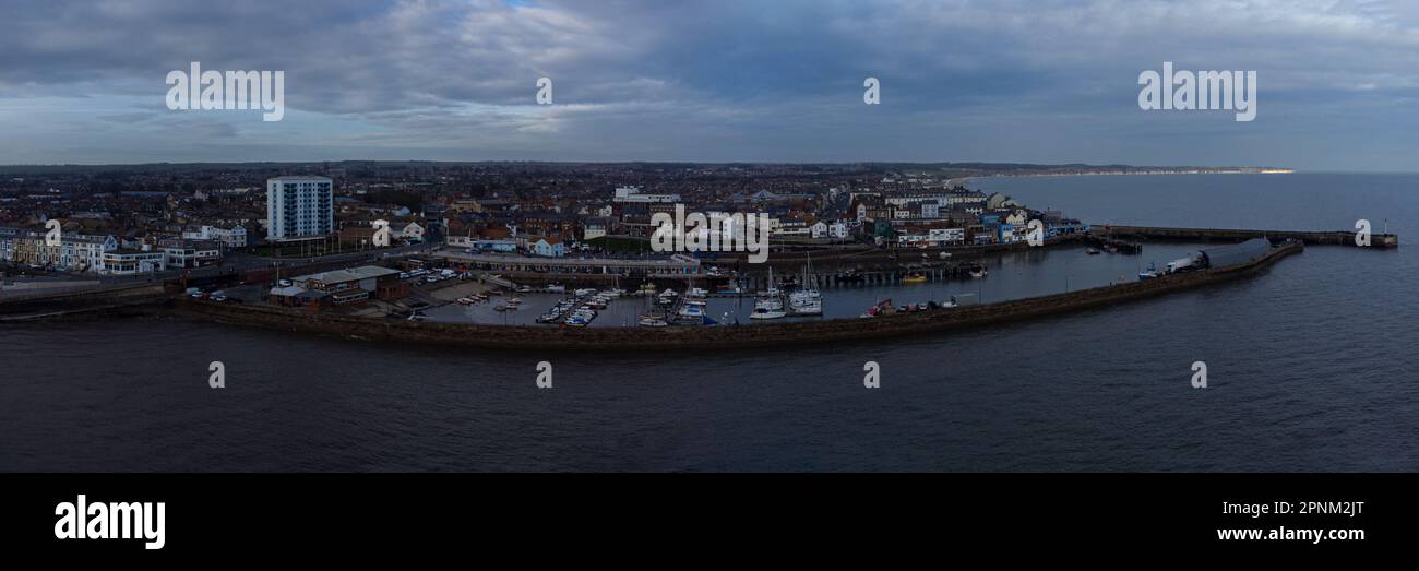 Luftaufnahme, Bridlington Harbour Panorama Stockfoto