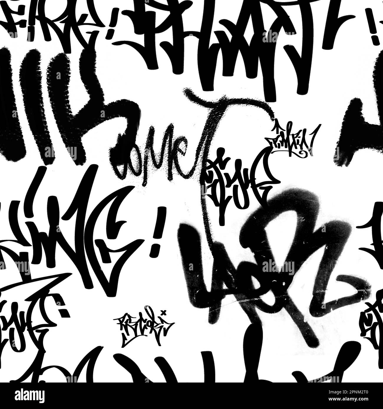 Nahtloses handschriftliches Graffiti-Muster, Straßenkunst, Malerei. Stockfoto