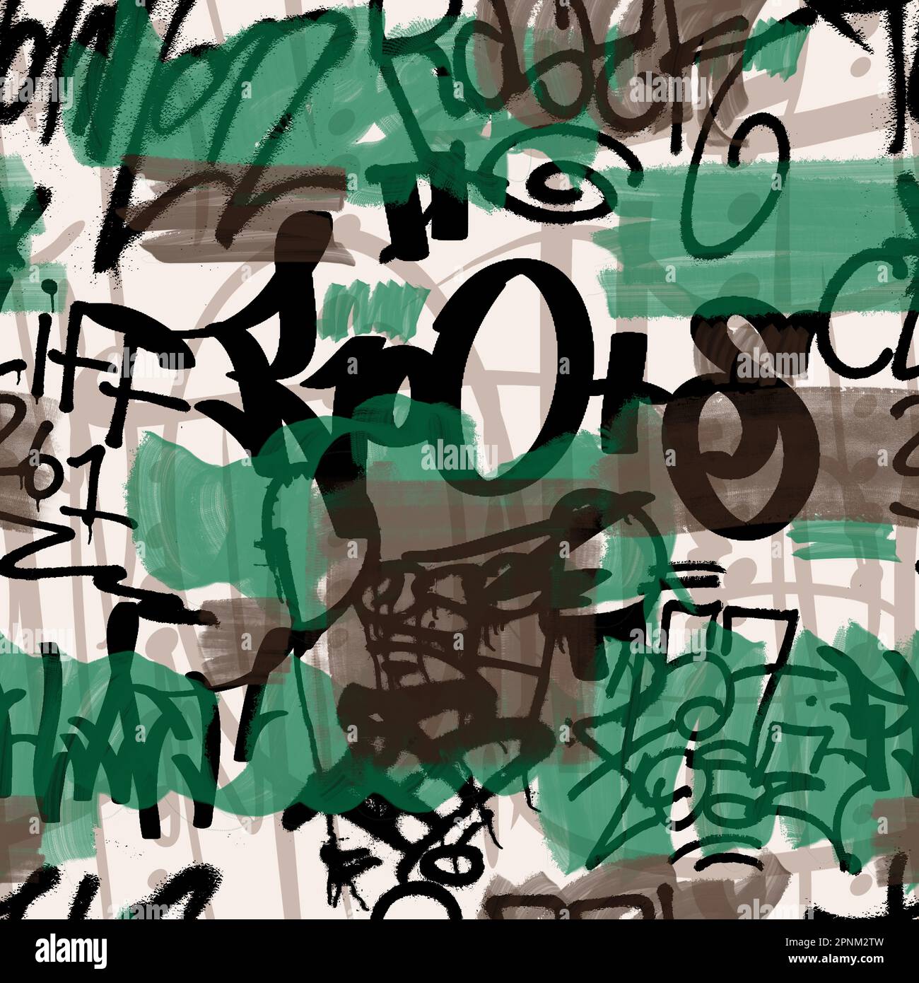 Nahtloses handschriftliches Graffiti-Muster, Straßenkunst, Malerei. Stockfoto