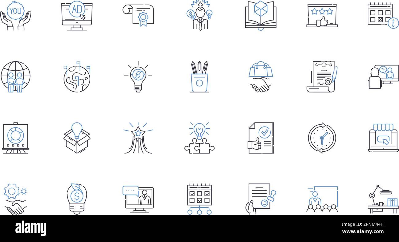 Symbolsammlung für Marktforschungslinien. Analyse, Statistik, Demografische Daten, Umfrage, Quantitative, Qualitativ, Segmentierungsvektor und linear Stock Vektor