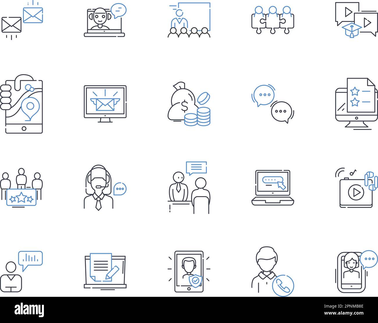 Economic Alliance Line Icons Kollektion. Integration, Zusammenarbeit, Partnerschaft, Handel, Allianz, Kollaboration, Unity Vektor und lineare Darstellung Stock Vektor