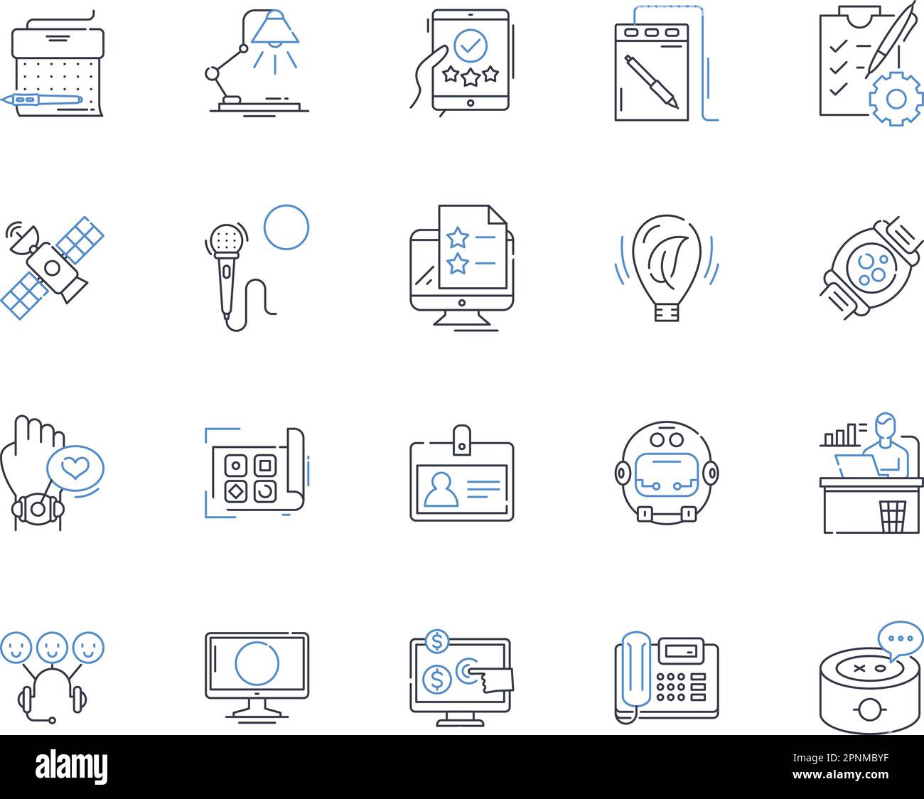 Symbolsammlung der Internetbranche. Konnektivität, Innovation, Digitalisierung, Technologie, Cybersicherheit, Big Data, E-Commerce-Vektor und linear Stock Vektor