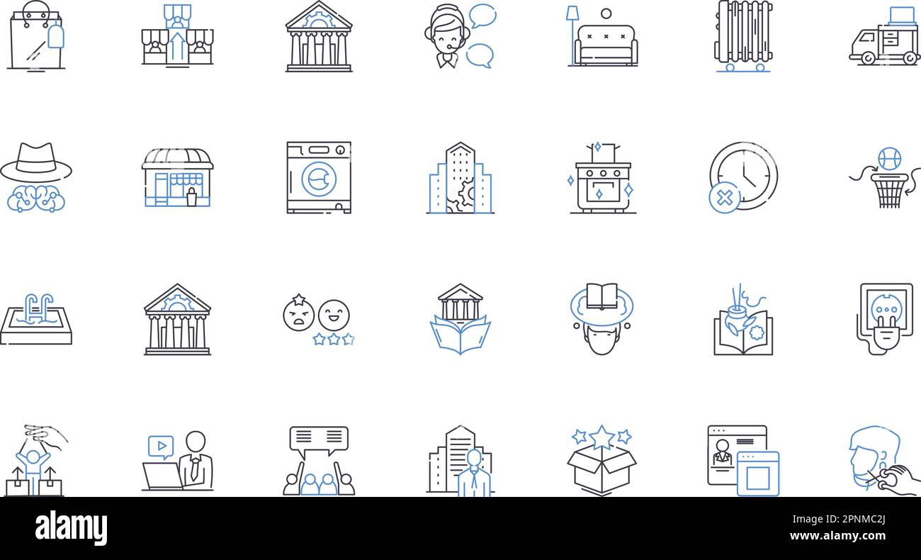 Icons Kollektion der Stadtlinie. Charme, Geschichte, Natur, Gemeinde, Kultur, Architektur, Hospitality-Vektor und lineare Illustration. Festivals, Wahrzeichen Stock Vektor