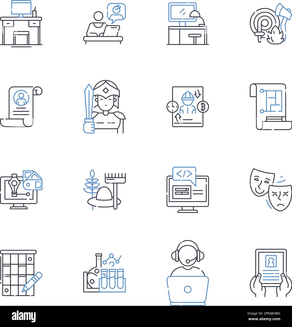 Symbolsammlung für Programmierer. Debugging, Java, Codierung, Python, Algorithmen, Syntax, Syntaxfehler Vektor und lineare Darstellung. C++, Entwicklung Stock Vektor