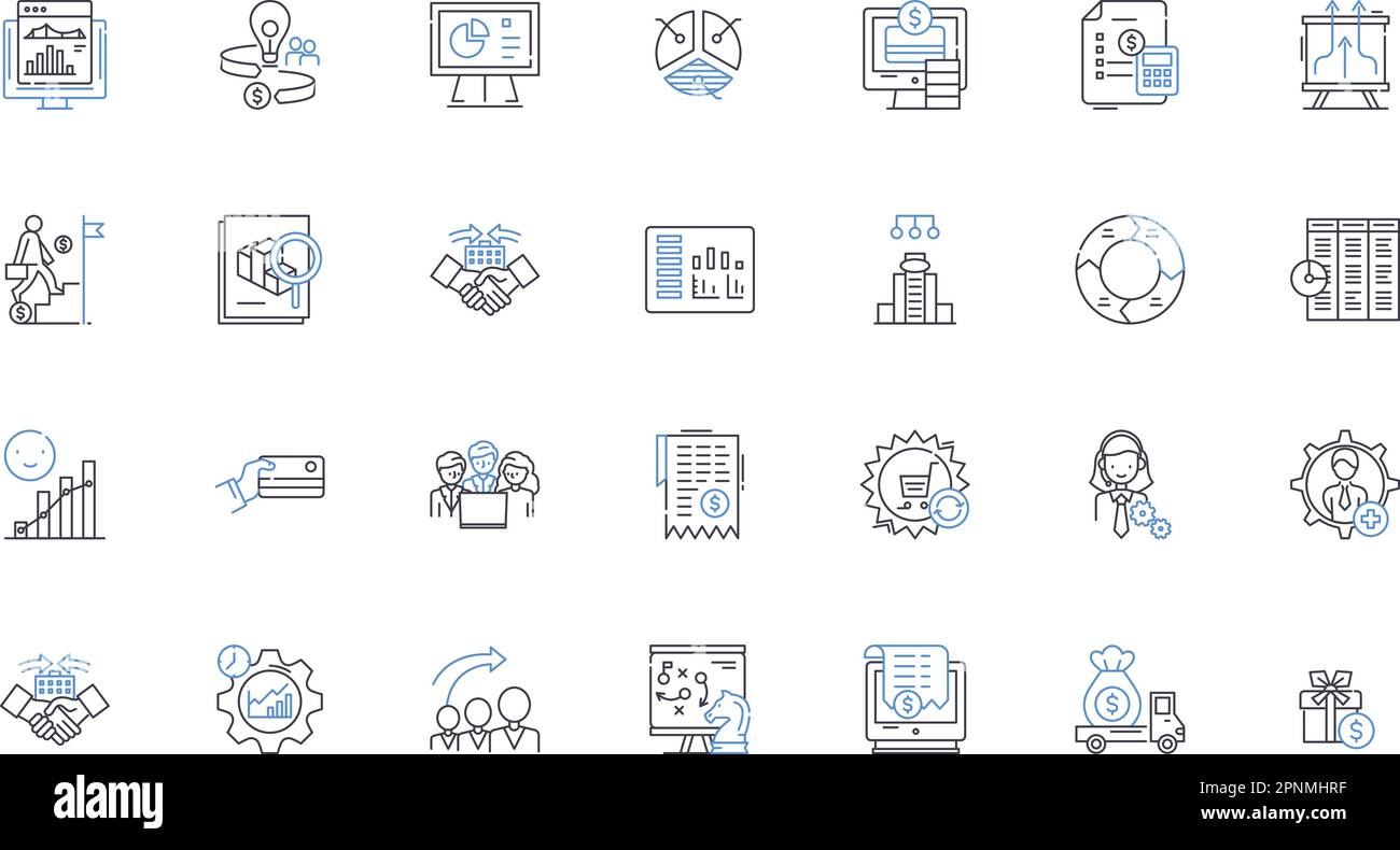 Symbolsammlung für Anlagestrategie. Risikomanagement, Diversifizierung, Portfolio, Pensionierung, Eigenkapital, Anlagenklasse, Wachstumsvektor und linear Stock Vektor