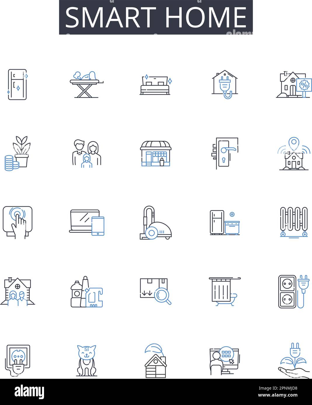 Smart-Home-Symbol-Sammlung. Digitales Wohnen, intelligentes Wohnen, automatisierter Wohnraum, vernetztes Haus, Hi-Tech-Habitat, Kluger Wohnsitz, futuristisch Stock Vektor