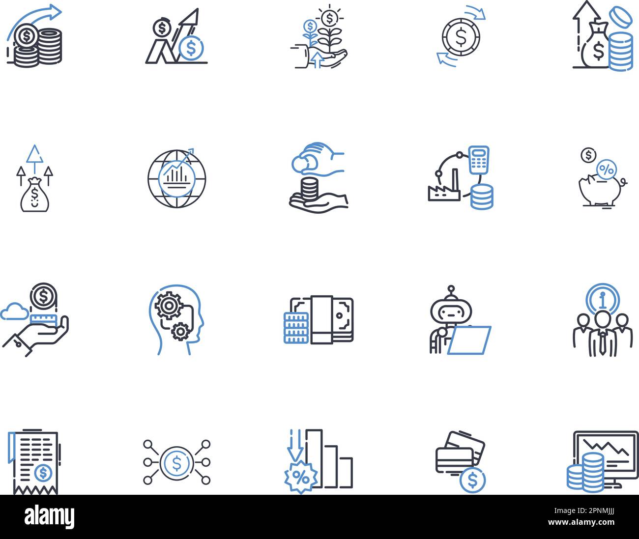 Zusammenstellen der Symbolsammlung für Cash Line. Sparen, Budgetierung, Verdienst, Investition, Sparsamkeit, Thrifty, Wise Vector und lineare Darstellung. Praktisch Stock Vektor