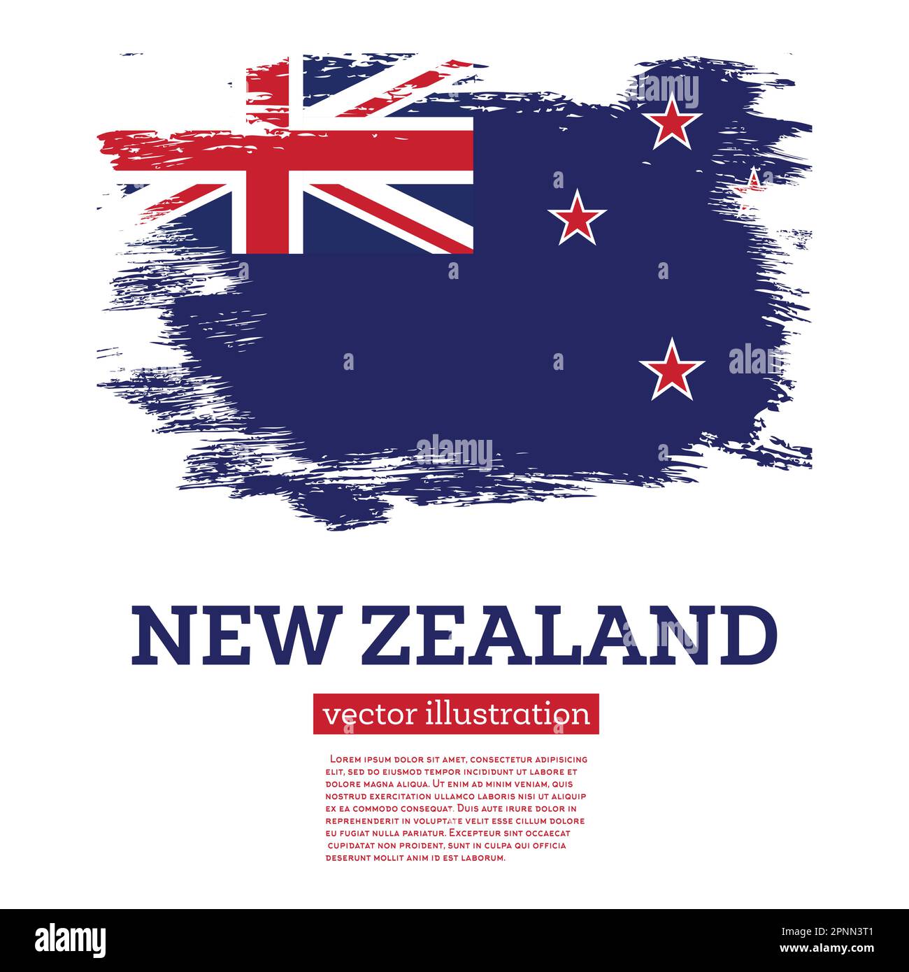 Neuseeländische Flagge mit Pinselstrichen. Vektordarstellung. Unabhängigkeitstag. Stock Vektor