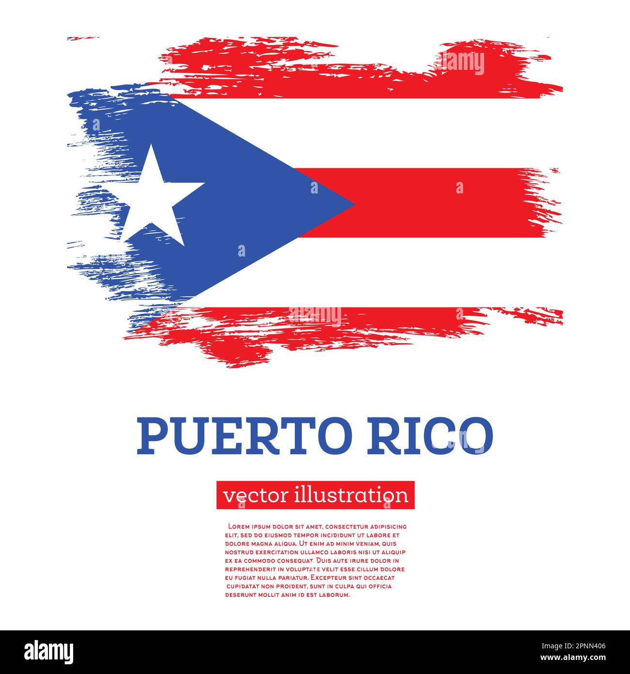 Puerto-Rico-Flagge mit Pinselstrichen. Vektordarstellung. Unabhängigkeitstag. Stock Vektor