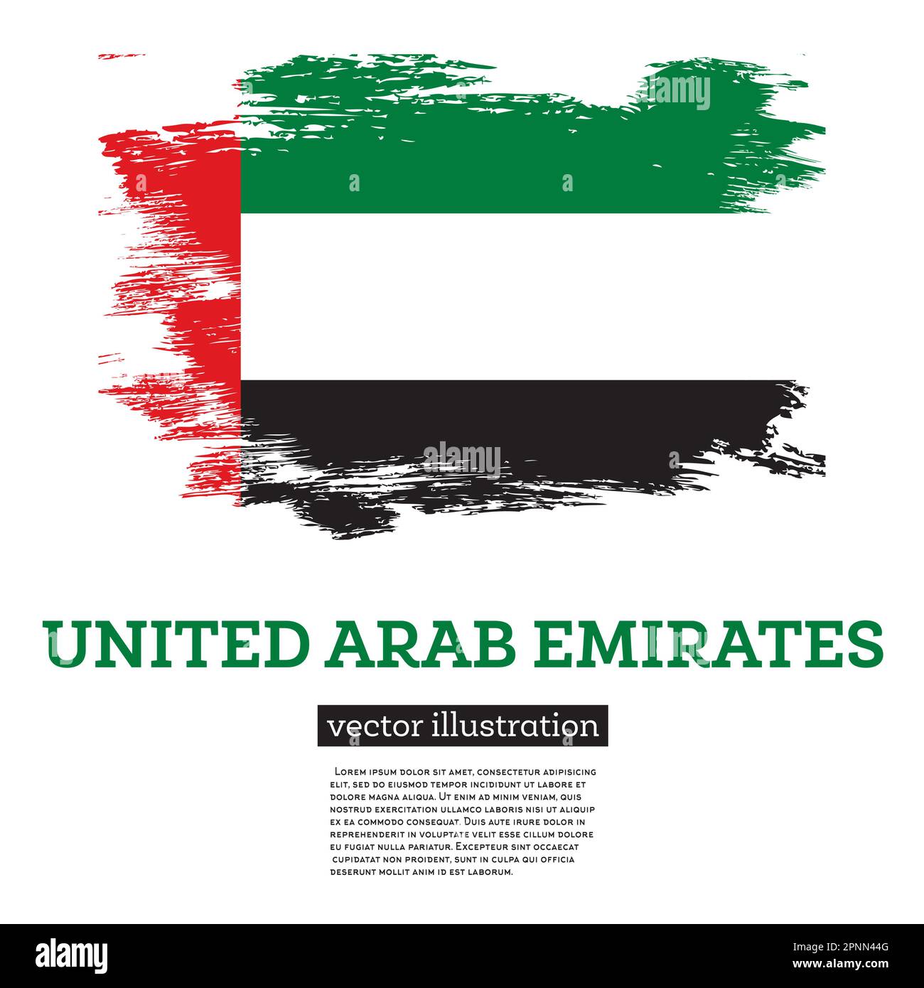 Flagge der Vereinigten Arabischen Emirate mit Pinselstrichen. Vektordarstellung. Unabhängigkeitstag. Stock Vektor