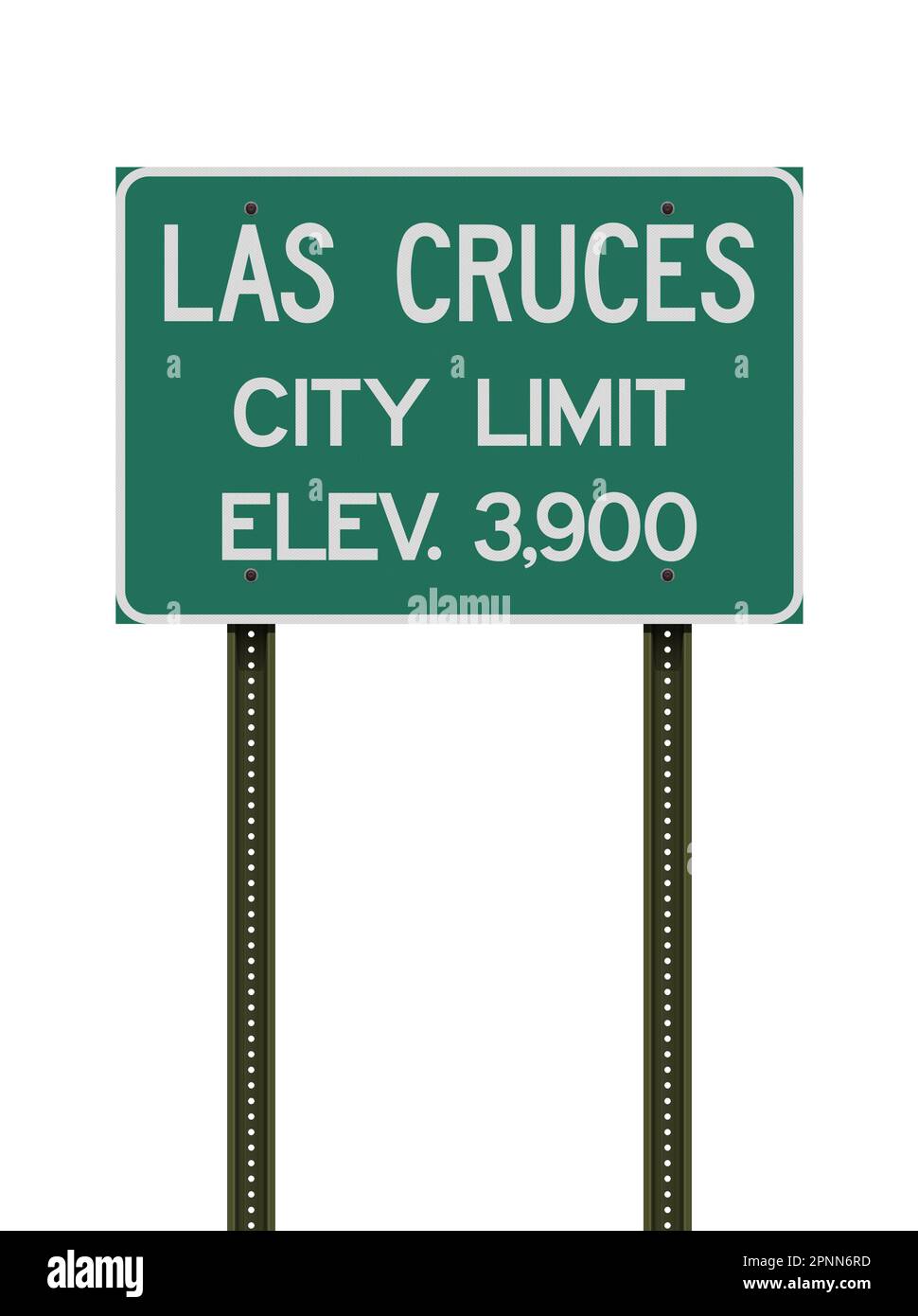 Vektordarstellung des grünen Straßenschilds der Stadtgrenze von Las Cruces (New Mexico) auf Metallpfosten Stock Vektor